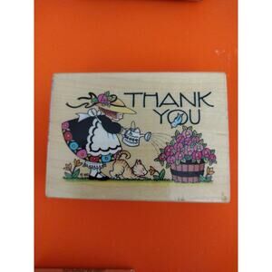 Mary Engelbreit Ink Watering The Roses Thank You Wood Mount Rubber Stamp 581H